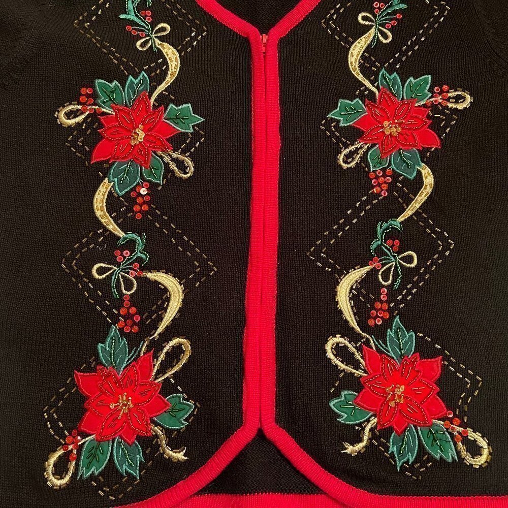 Christmas Cardigan Heirloom Collectibles‎ Collection LS Poinsettia PL EUC - Picture 3 of 8